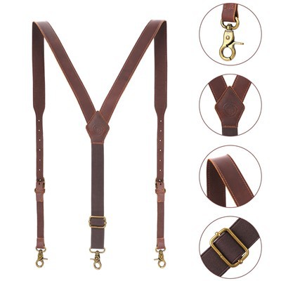 TOURBON Suspenders Leather Men's Braces Adjustable