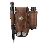 Ādas EDC Multitool Pouch Holster Brown ar Jostas klipsi
